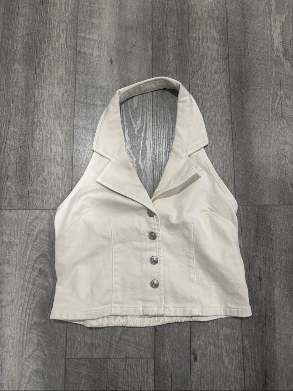 American Eagle Outfitters Ivory Smocked Halter Crop Top